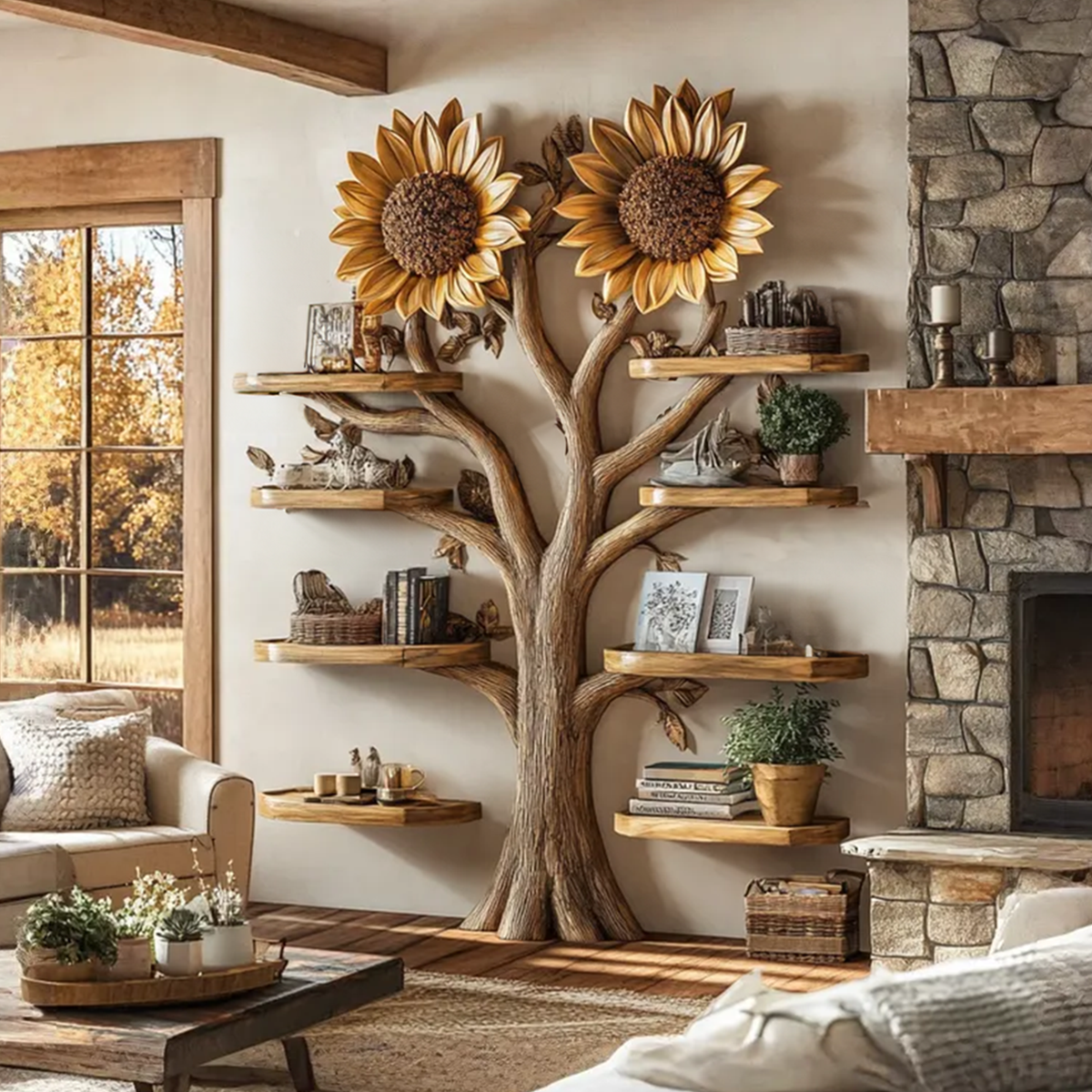 Natural Tree Branch Wall Bookcase, One Of A Kind, 70 x 55 Inch