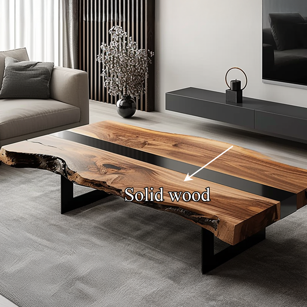Rustic Live Edge Coffee Table, Low Solid Wood Table for Living Space