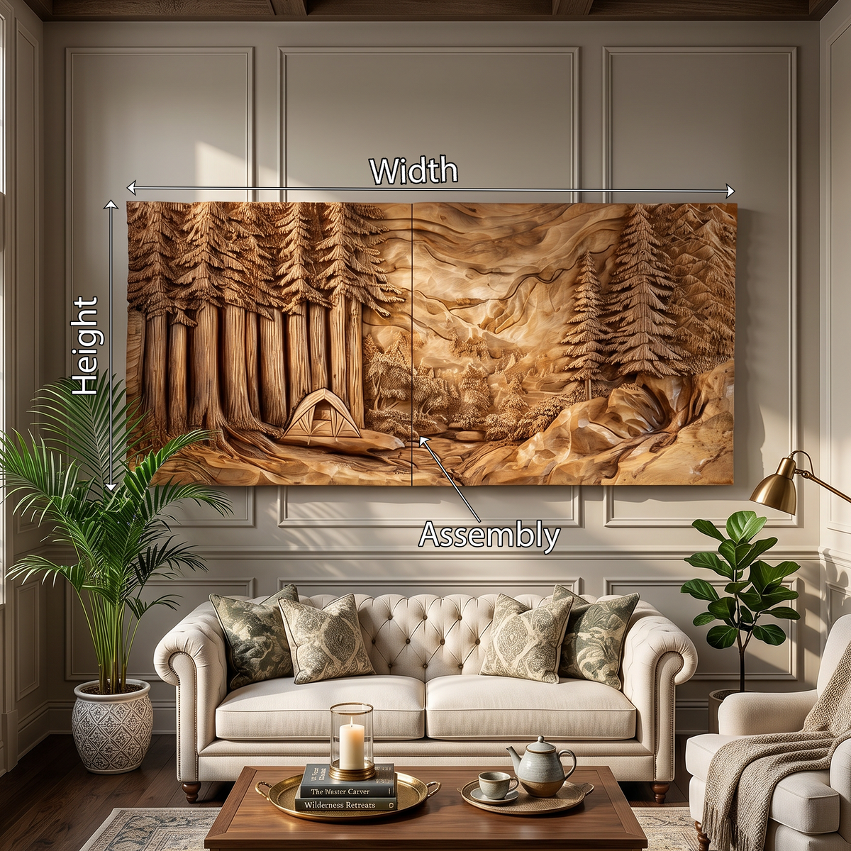 Illuminated Sunset Lake Wood Wall Art, Backlit 3D Forest Mountain Wooden Landscape Panel Decor for Cozy Cabin & Living Room