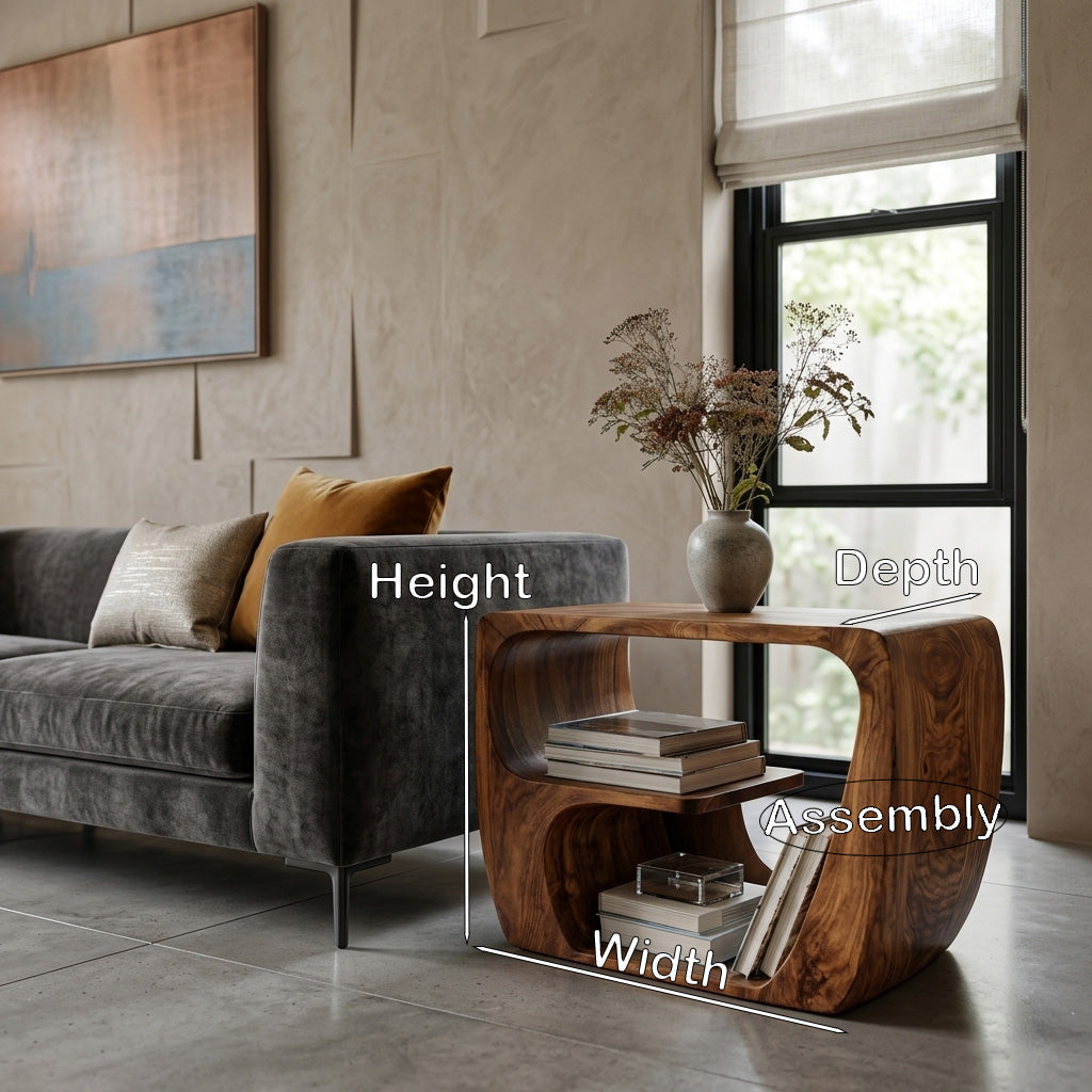 Wooden Side Table with Open Storage, Quiet Luxury Solid Wood End Table