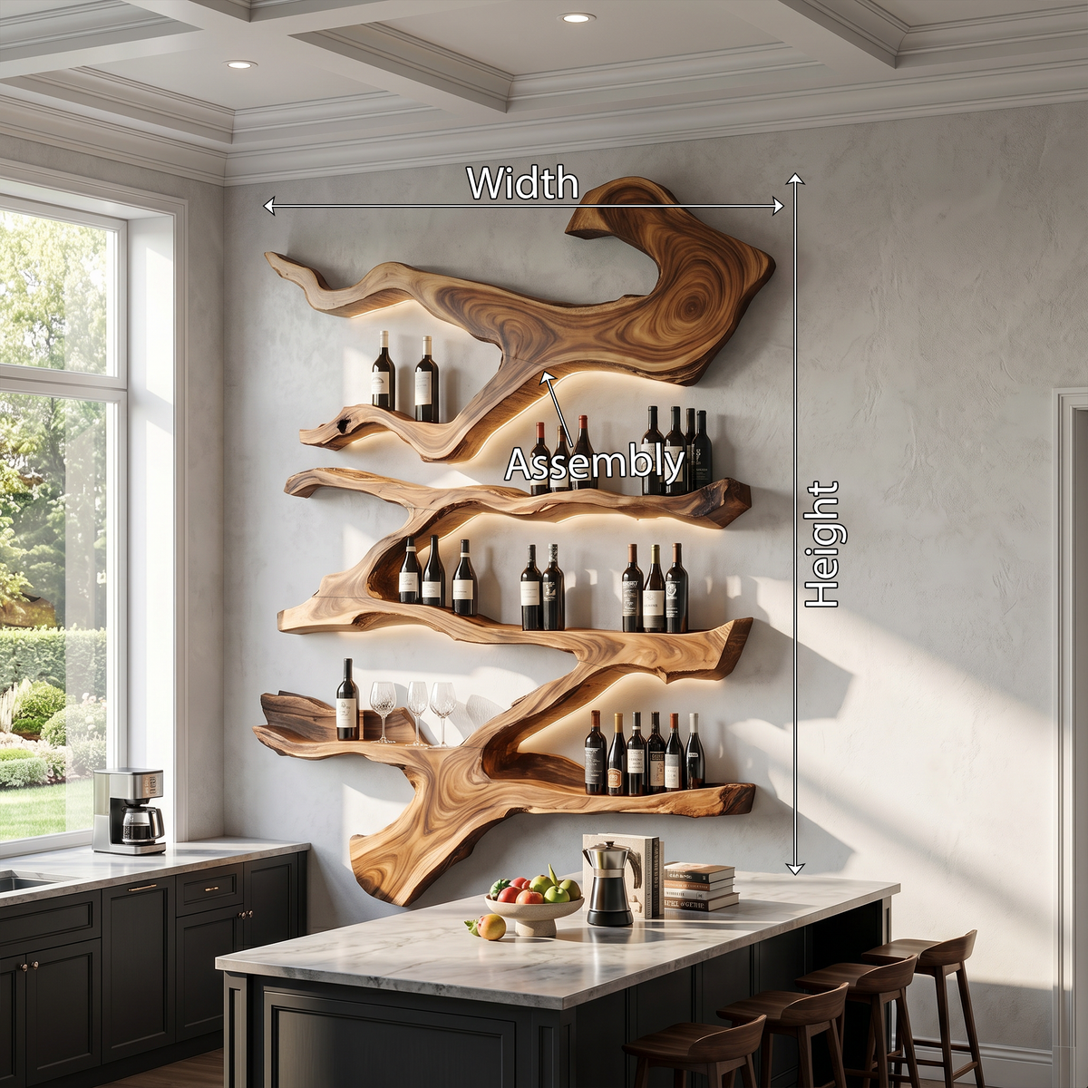 Tall Monkeypod Wall Wine Rack, 6 in Deep, 45 to 71 Inches High
