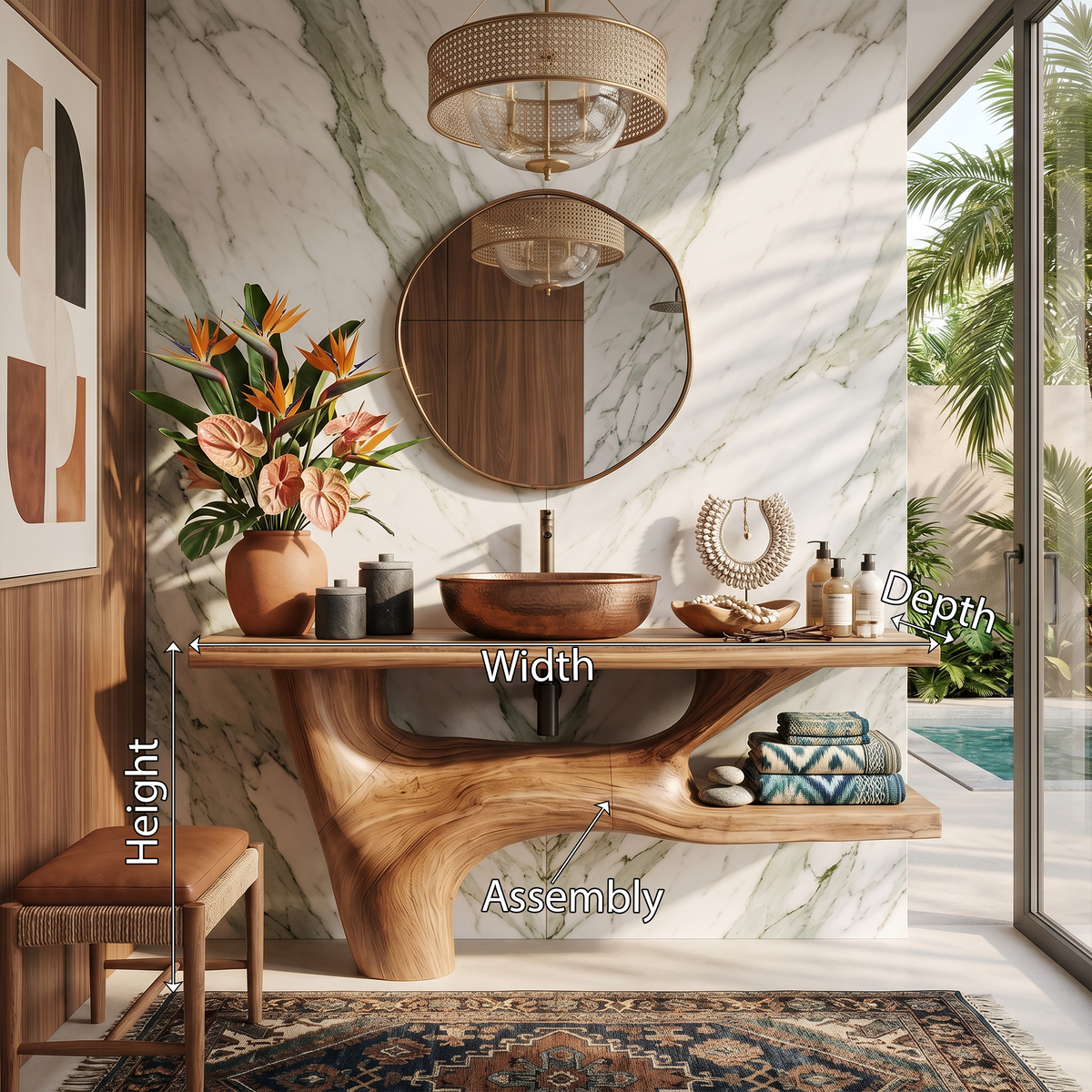 Handcrafted Solid Wood Bathroom Vanity in Natural Rustic Style