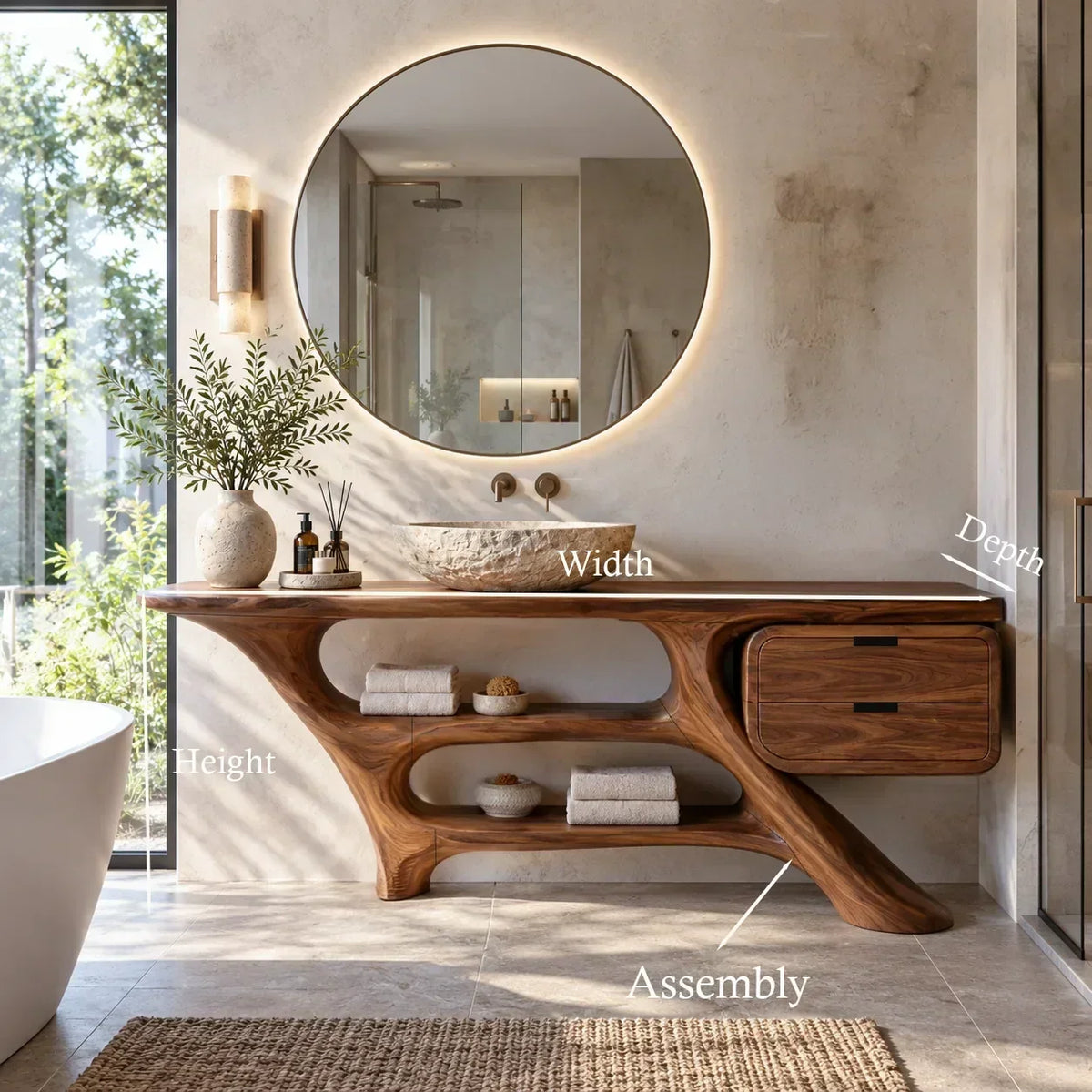 Sculptural Bathroom Vanity Flowing Shelves With Drawer For Modern Spaces