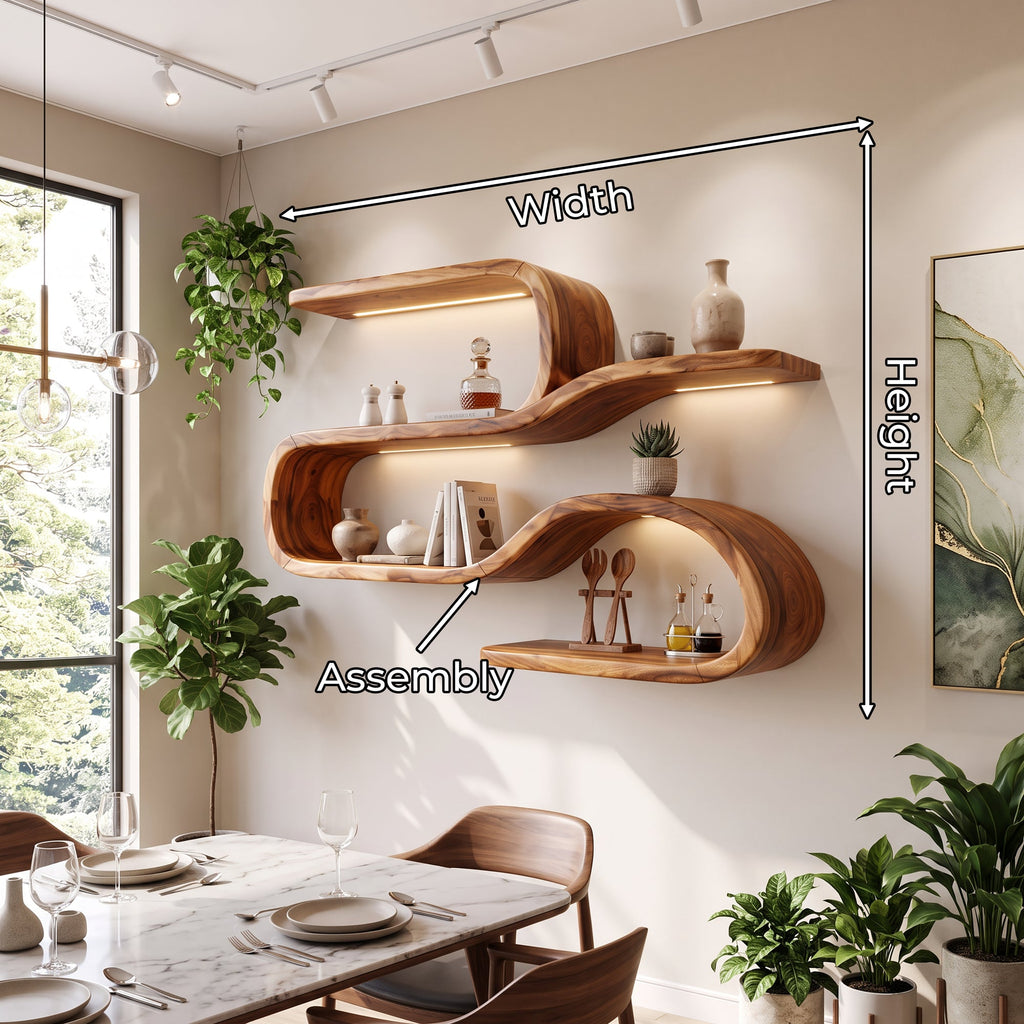 Mid Century Curved Wood Shelves For Coffee Bar
