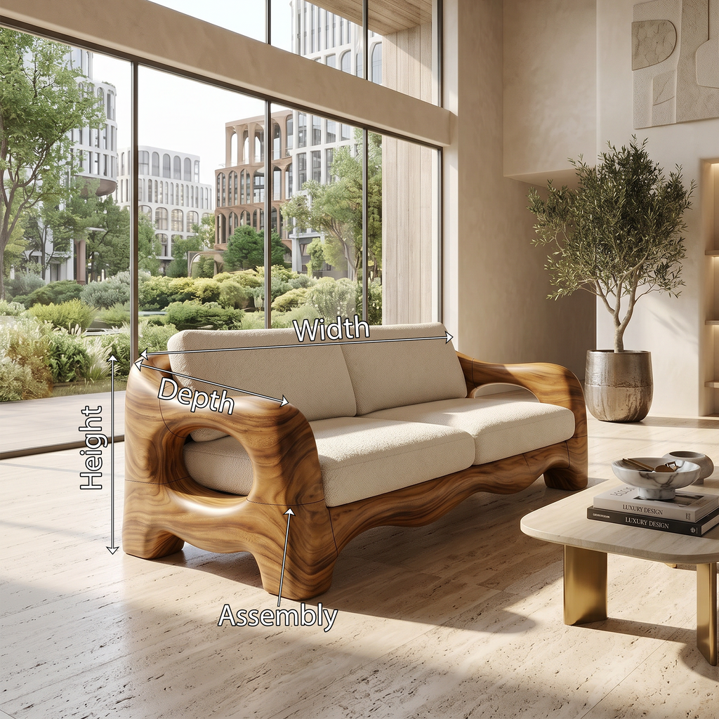 Looped Frame Curved Wood Sofa For Modern Apartments