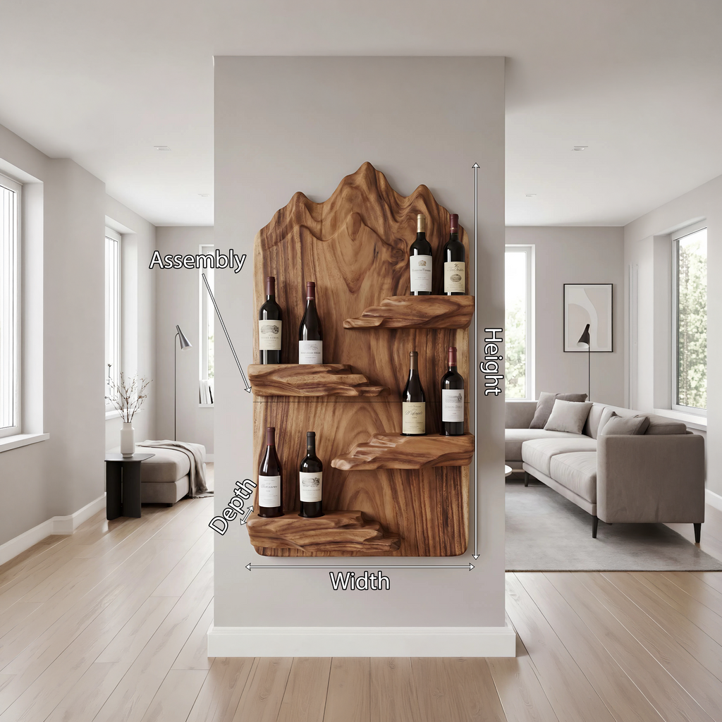 Landscape-Inspired Wall Bottle Holder In Solid Wood
