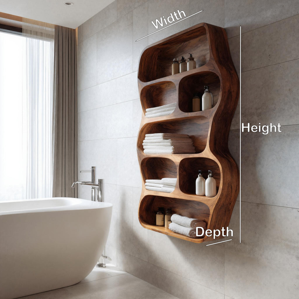 Open Wooden Bathroom Wall Shelving Unit, 47 To 71 Inch Tall