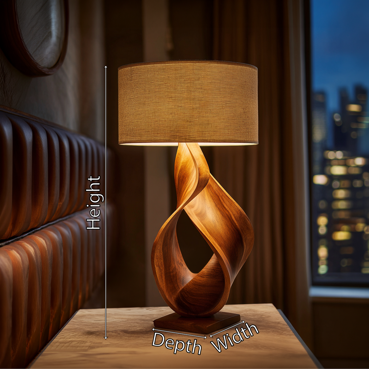 Carved Monkey Pod Wood Accent Lamp for Desk or Shelf, 14 to 20 in