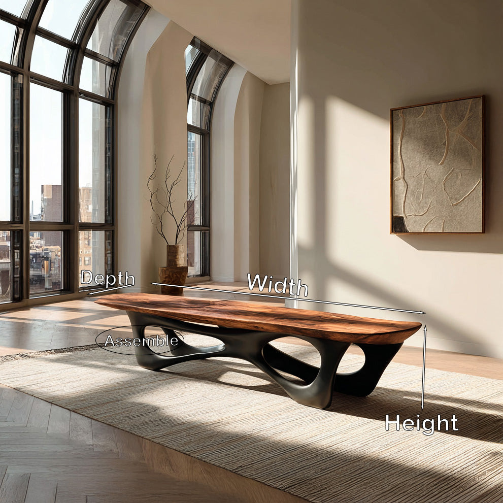 Bold Curve Wood Bench For Apartments, 47 To 73 Inch Long