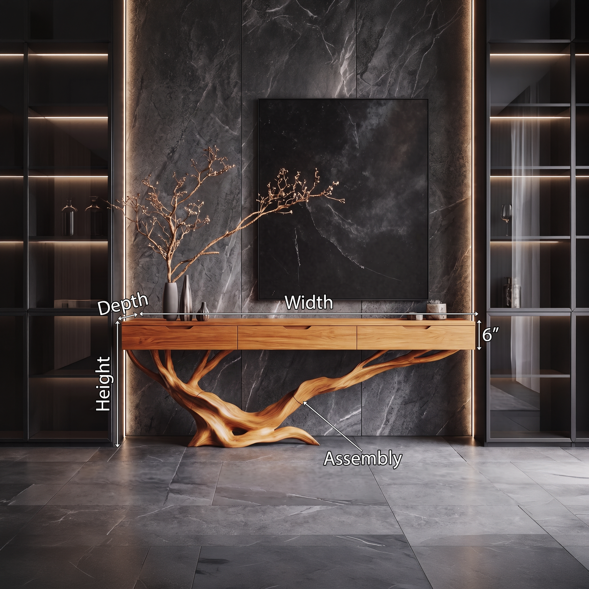 Mid-Century Live Edge Solid Wood Entryway Console Table