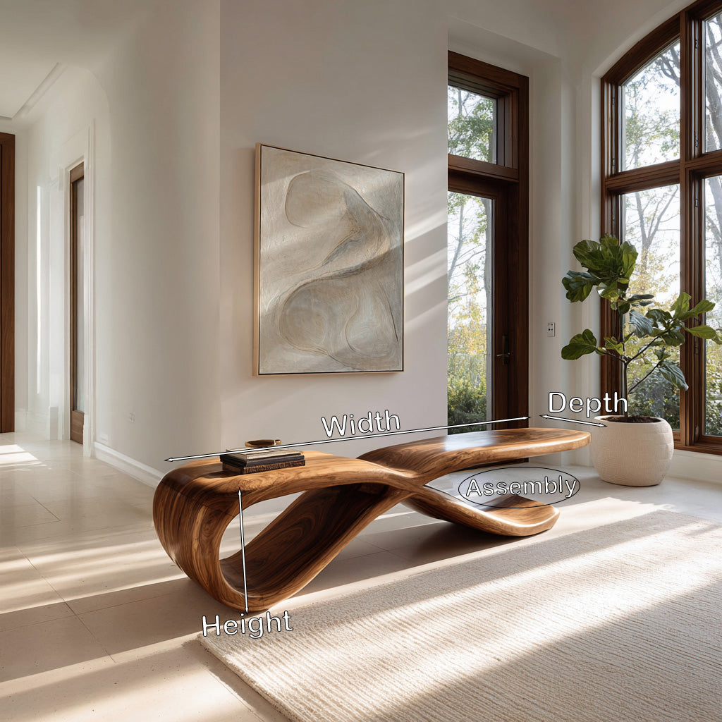 Intertwined Curve Wooden Hallway Bench, 47 To 73 Inch Long