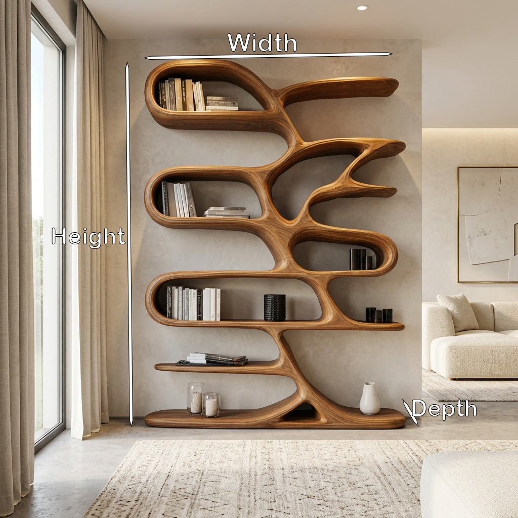 Softly Curved Open Wood Bookcase For Minimalist Rooms, 59-79 In