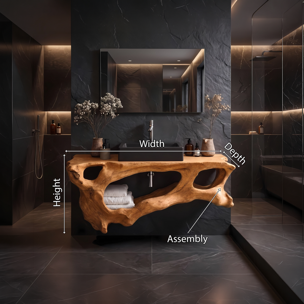 Floating Solid Wood Bathroom Vanity Shelf with Minimal Profile