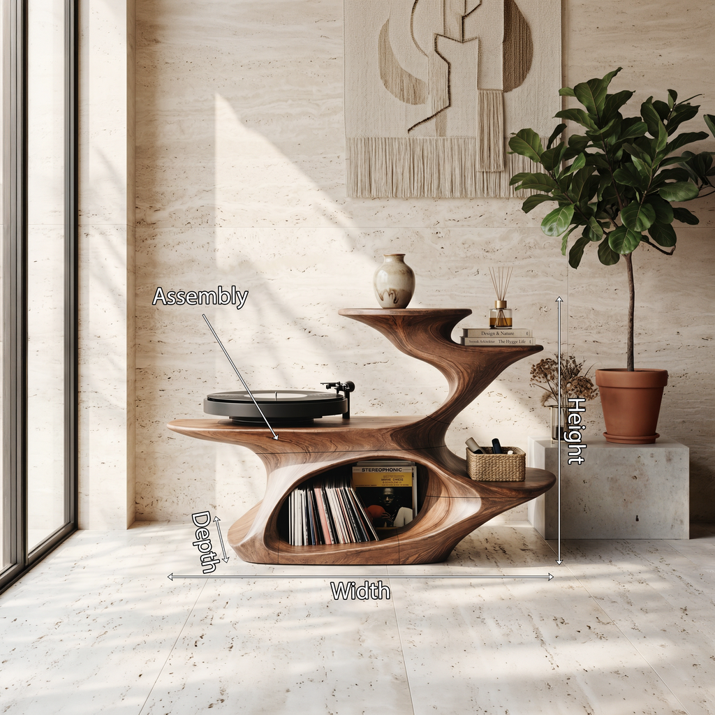 Live Edge Vinyl Record Console, 39 in High, 50 to 60 Inches Wide