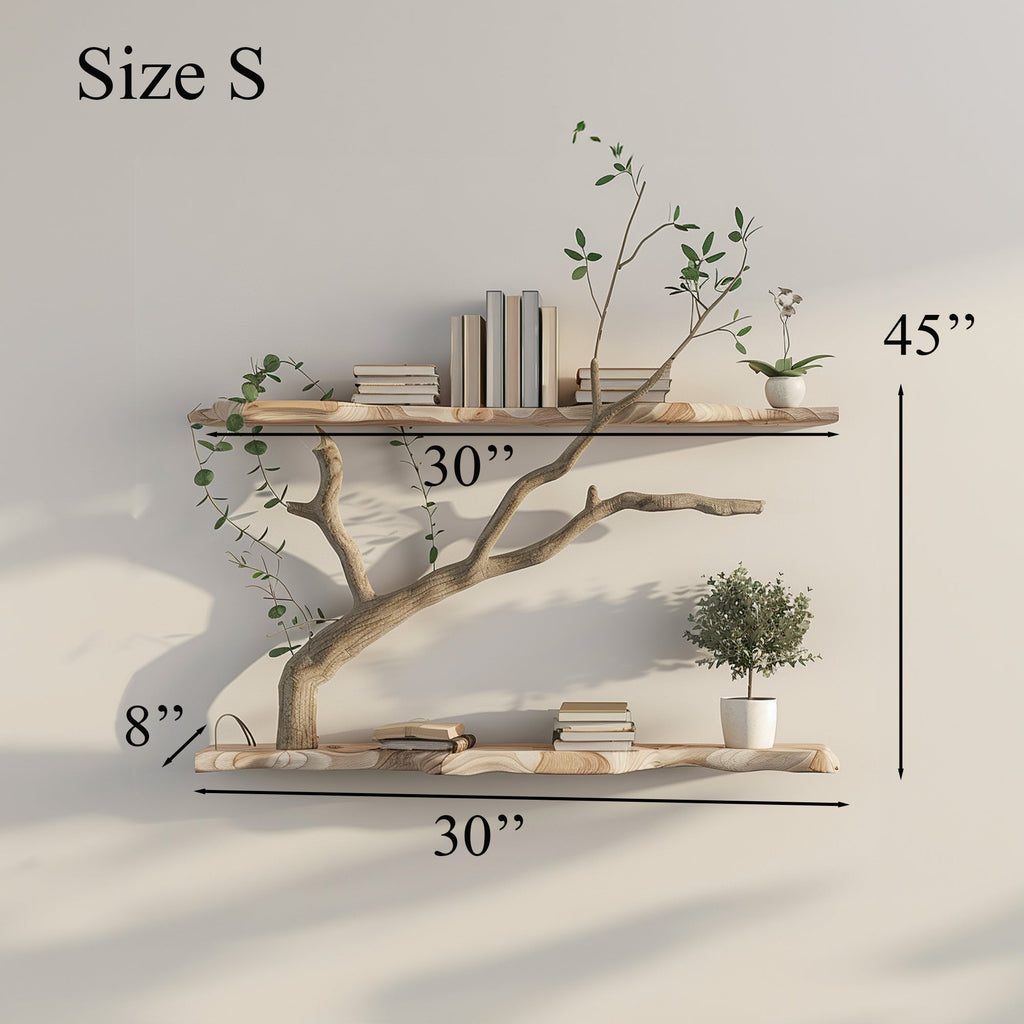 Tree Branch Driftwood Floating Corner Shelf with Live Edge Boards