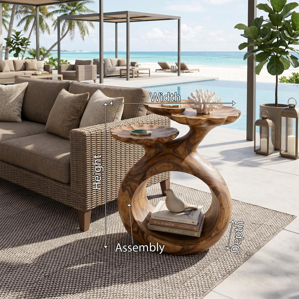 Twin Surface Wood Side Table For Beach House Living Rooms