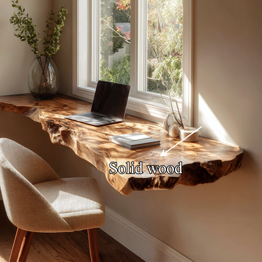 Floating Wall Desk, Small Office Mid Century Solid Wood Workspace