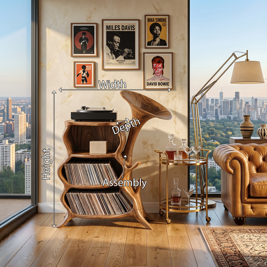 Hardwood Record Player Stand with Minimalist Cube Profile