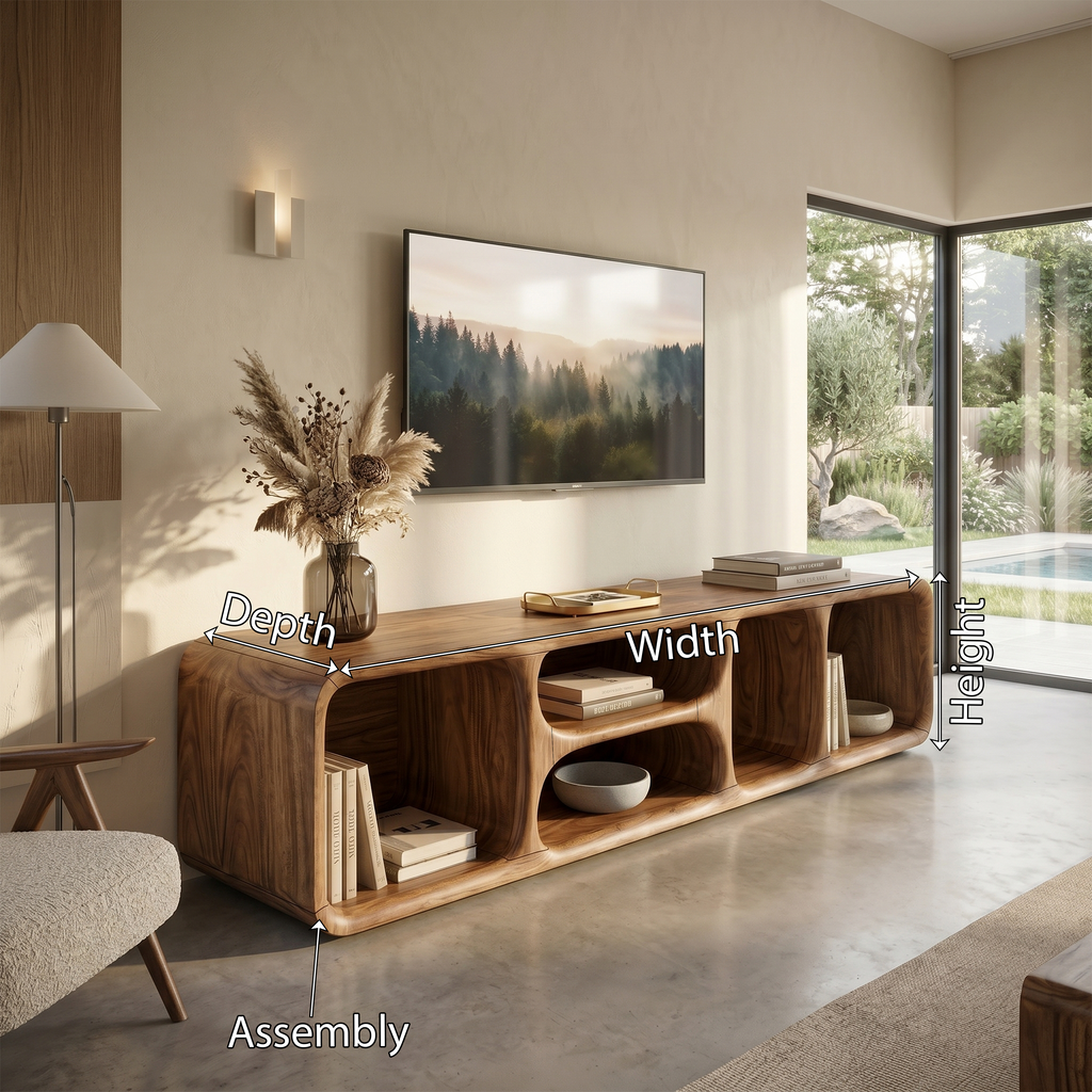 Handcrafted Wooden TV Cabinet With Storage, 51 To 83 Inch Wide