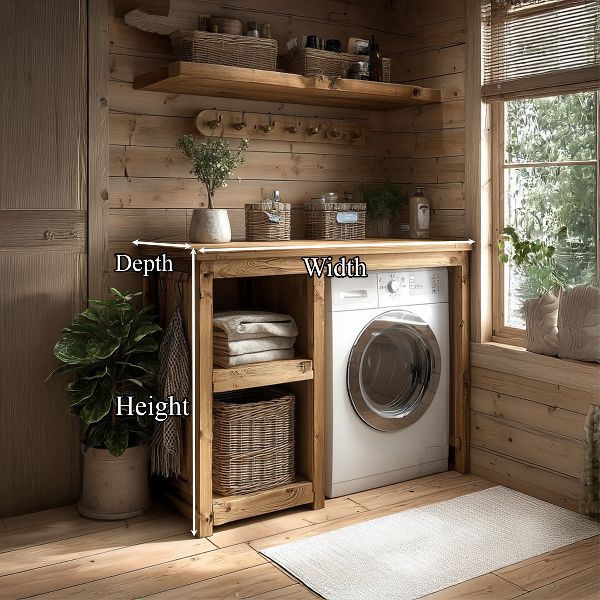 Laundry Cabinet Solid Wood Rustic Utility Gift