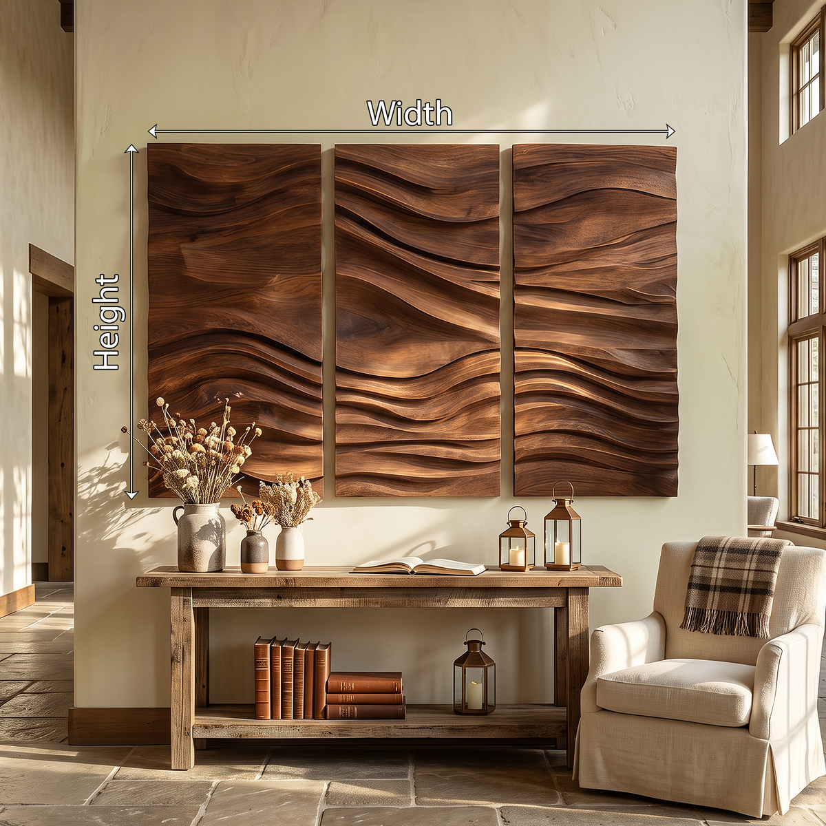 Hand-Carved Hardwood Wave Wall Sculpture for Entryway