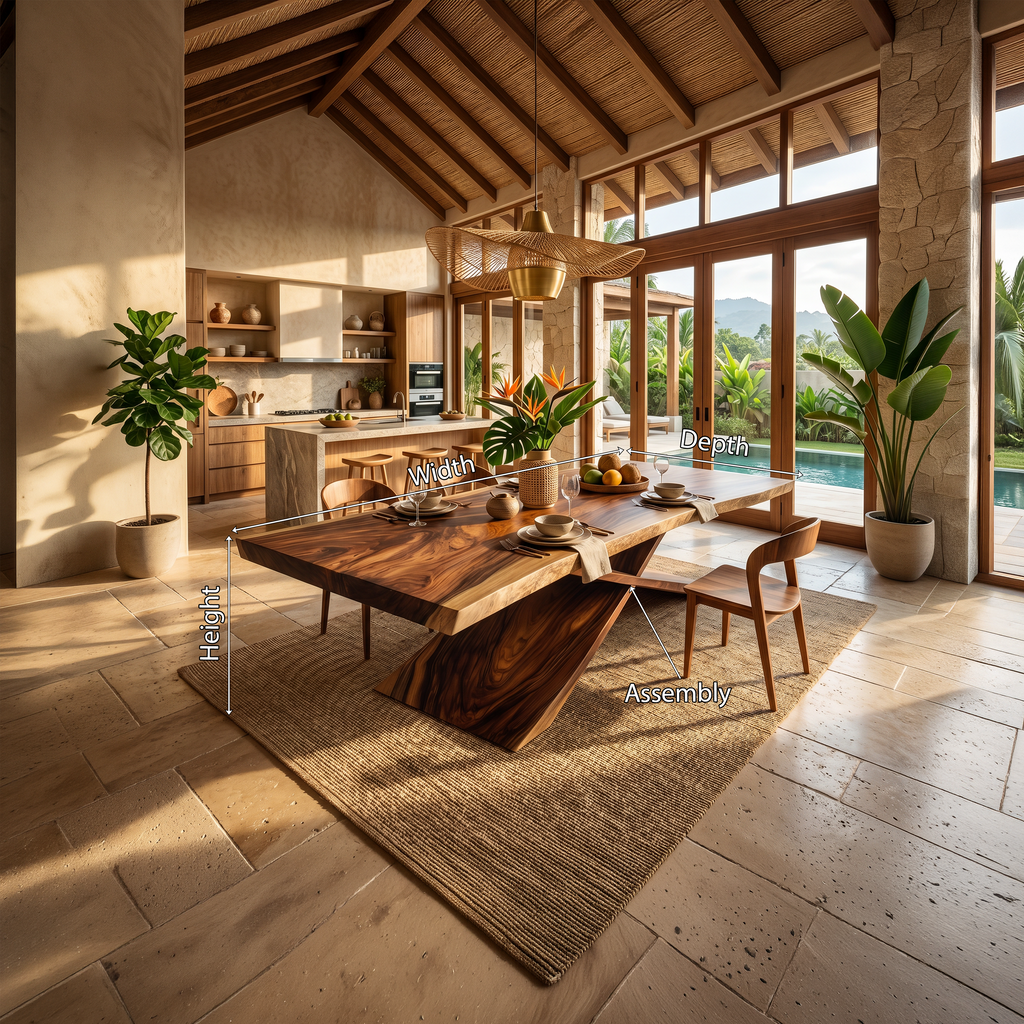 Contemporary Organic Live Edge Solid Wood Dining Table, Modern Handcrafted Hardwood Kitchen Dinner Table for Dining Room