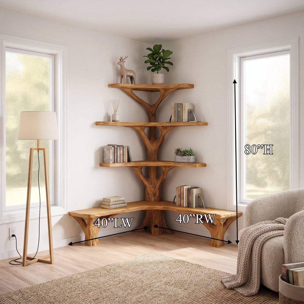Rustic Tree Bookshelf Corner Living Room
