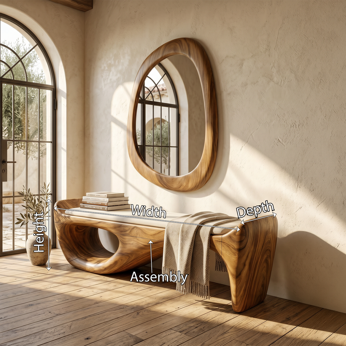 Organic Modern Solid Wood Foyer Bench, 47 To 73 Inch Long