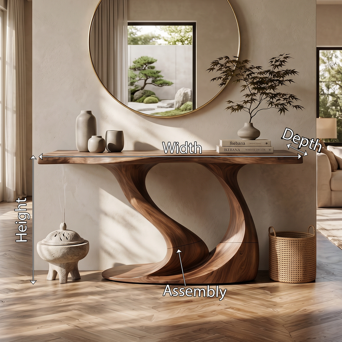 Wave Pedestal Wood Hallway Console Table, 40 To 79 Inch Wide