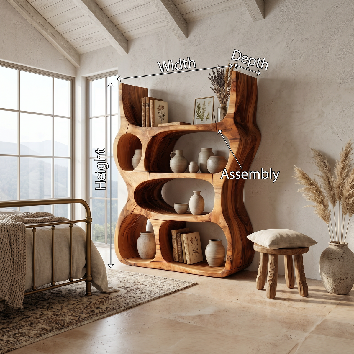 Organic Form Wooden Display Shelf For Candles, Plants And Books
