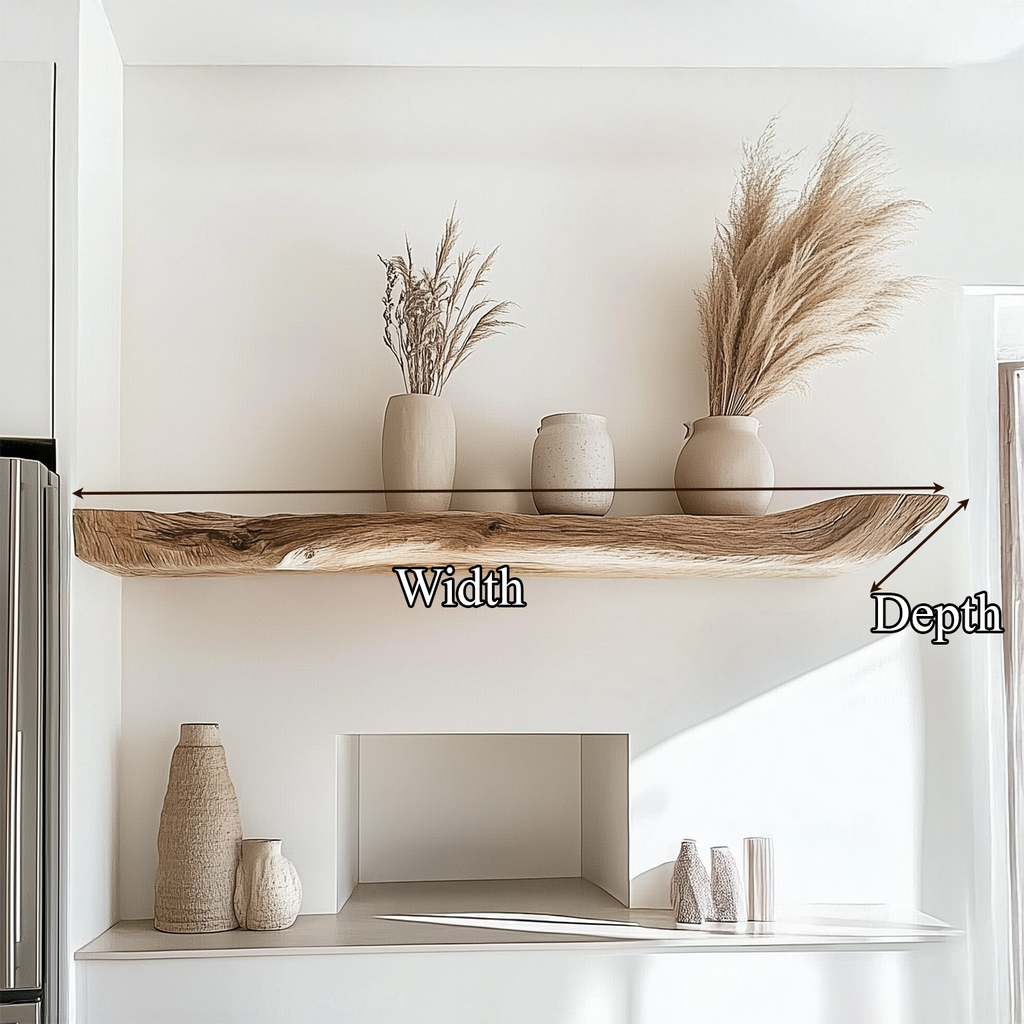 Natural Edge 1.5 Inch Thick Kitchen Wall Shelf, 40 To 60 Inch