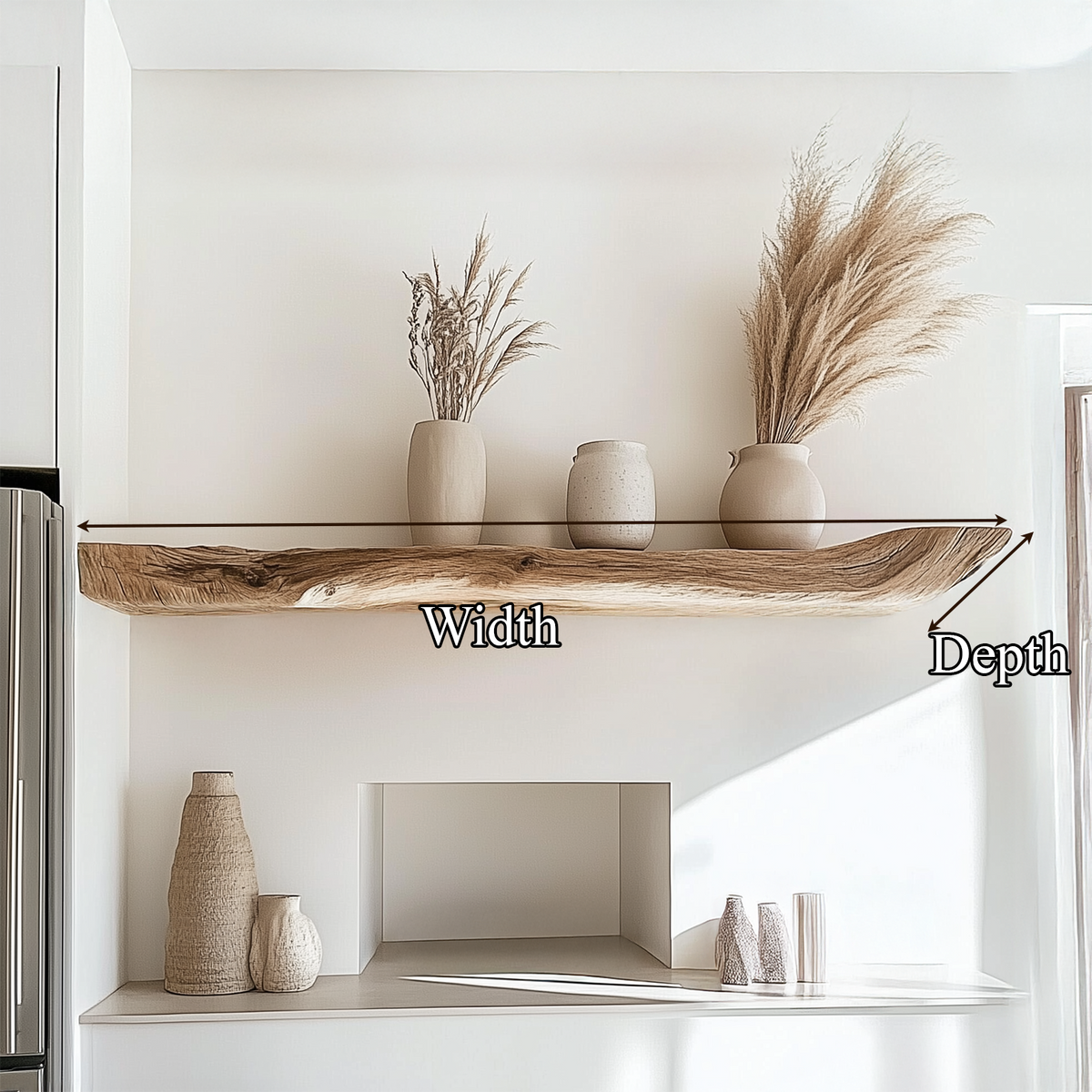 Natural Edge 1.5 Inch Thick Kitchen Wall Shelf, 40 To 60 Inch