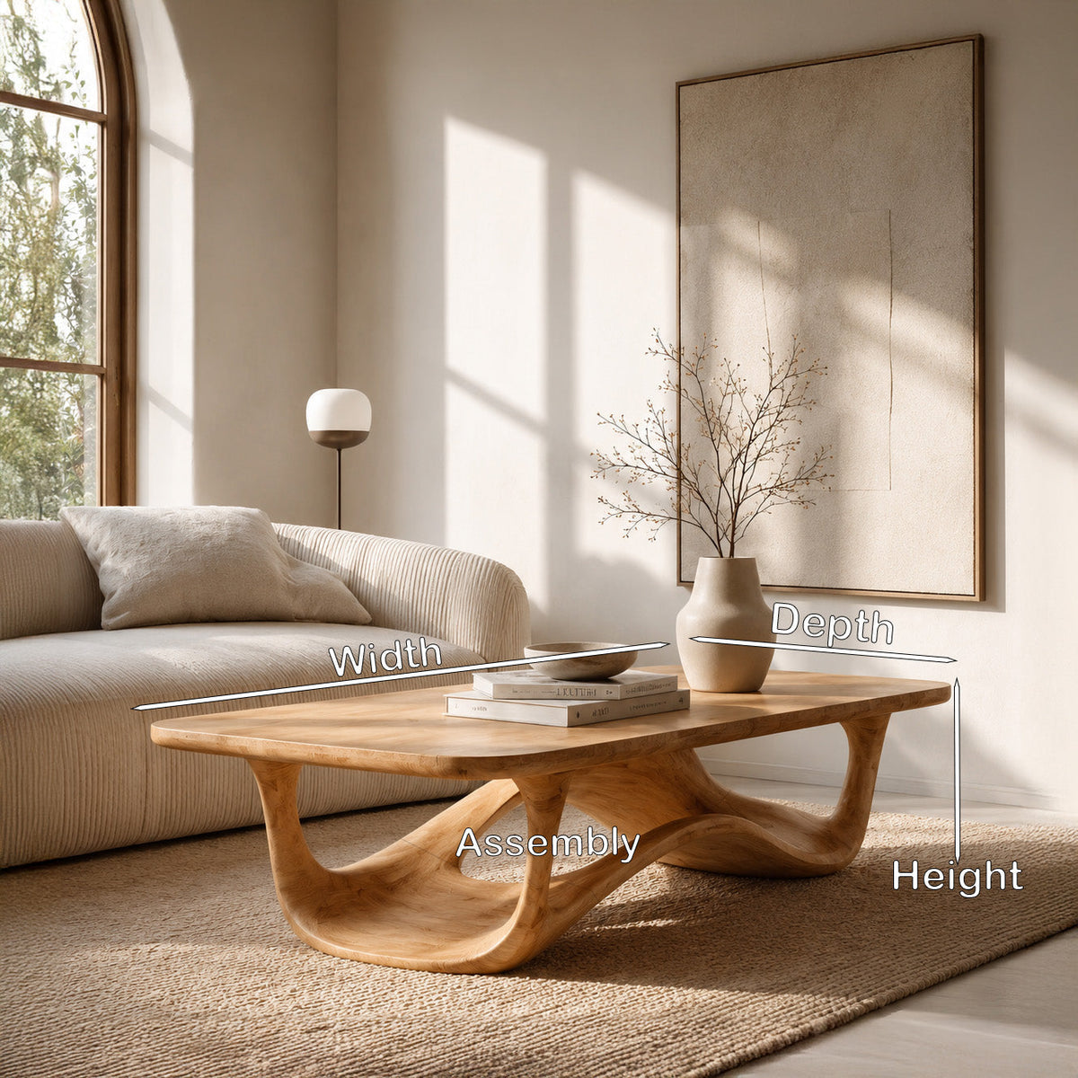 Sculptural Solid Wood Coffee Table with Curved Open Base