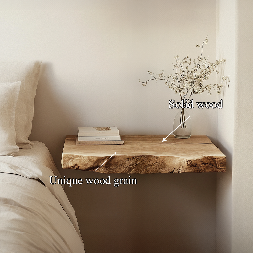 Floating Nightstand, Rustic Solid Wood Block Wall Shelf for Bedroom