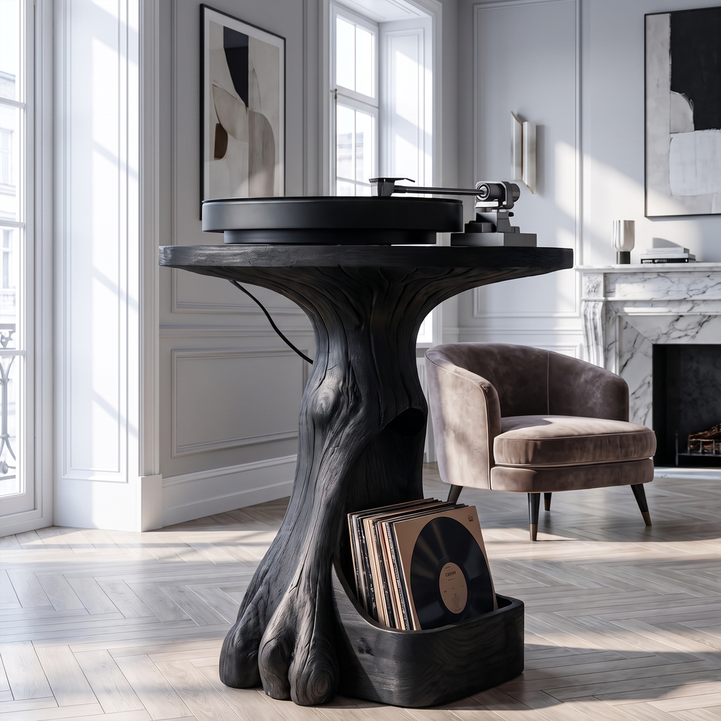 Record Player Stand, Sculptural Tree Solid Wood Vinyl Display