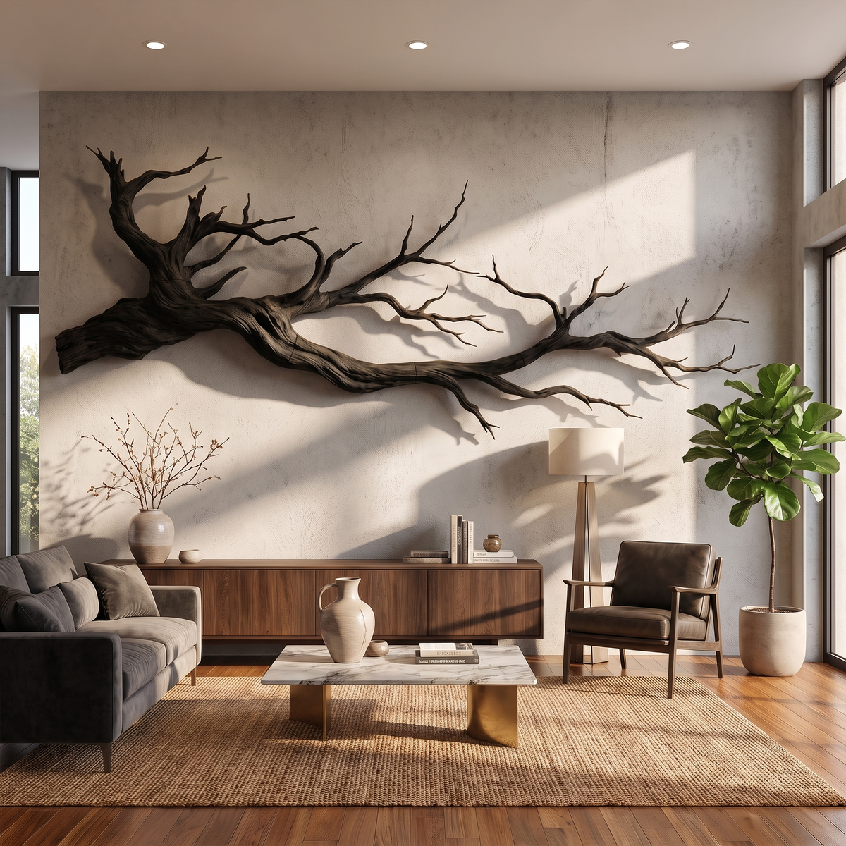 Intertwined Root 3D Wall Sculpture in Natural Wood, 51 to 80 Inch Long