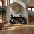 Minimalist Console Table, Sculptural Base Solid Wood Sofa Table