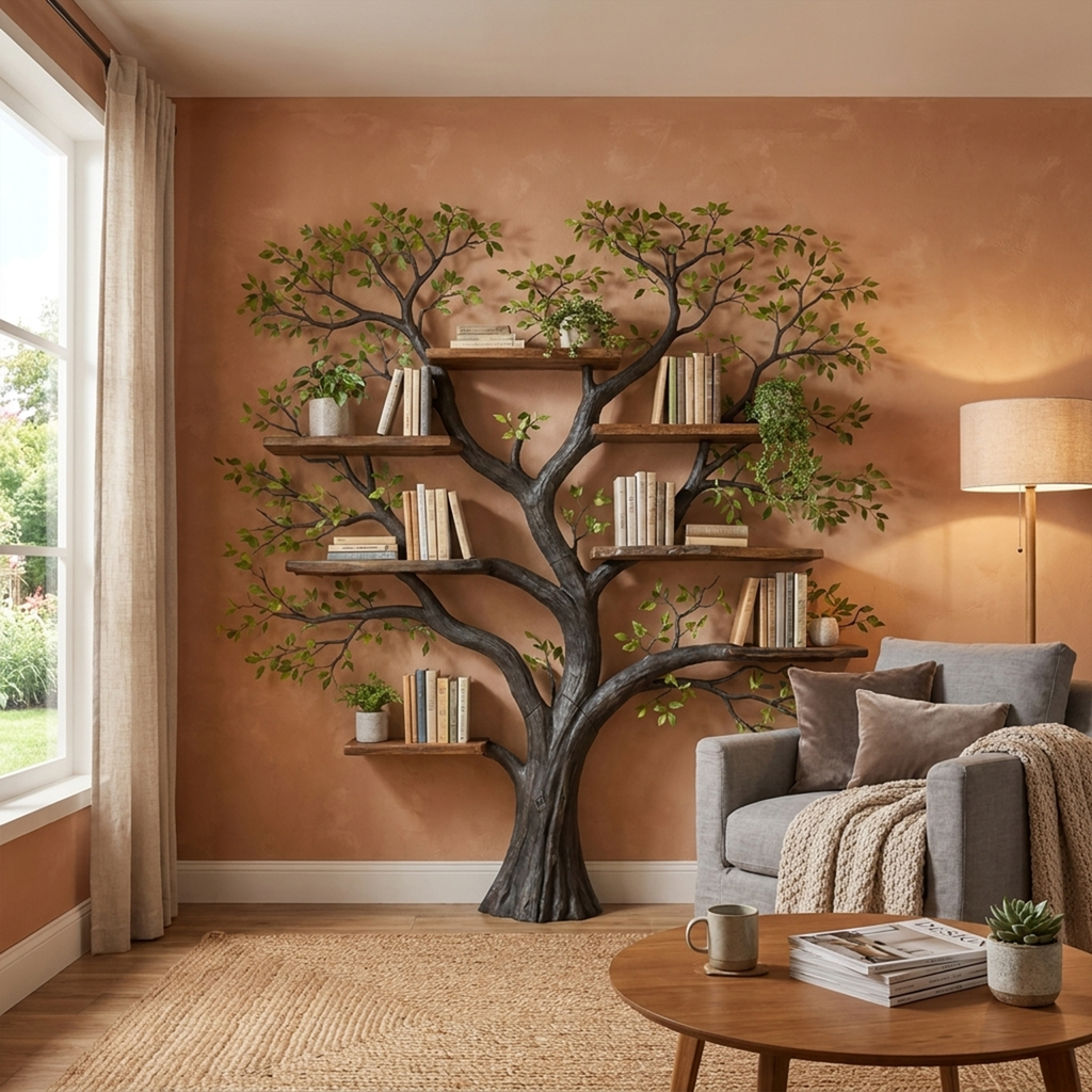 Large Square Branch Wall Bookshelf for Home Library, 70 x 70 Inch