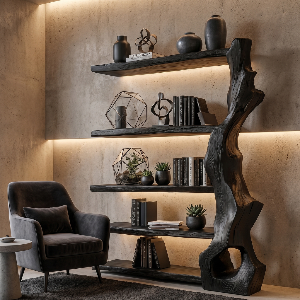 Tree Bookshelf with Branch Base, Rustic Solid Wood Open Bookcase