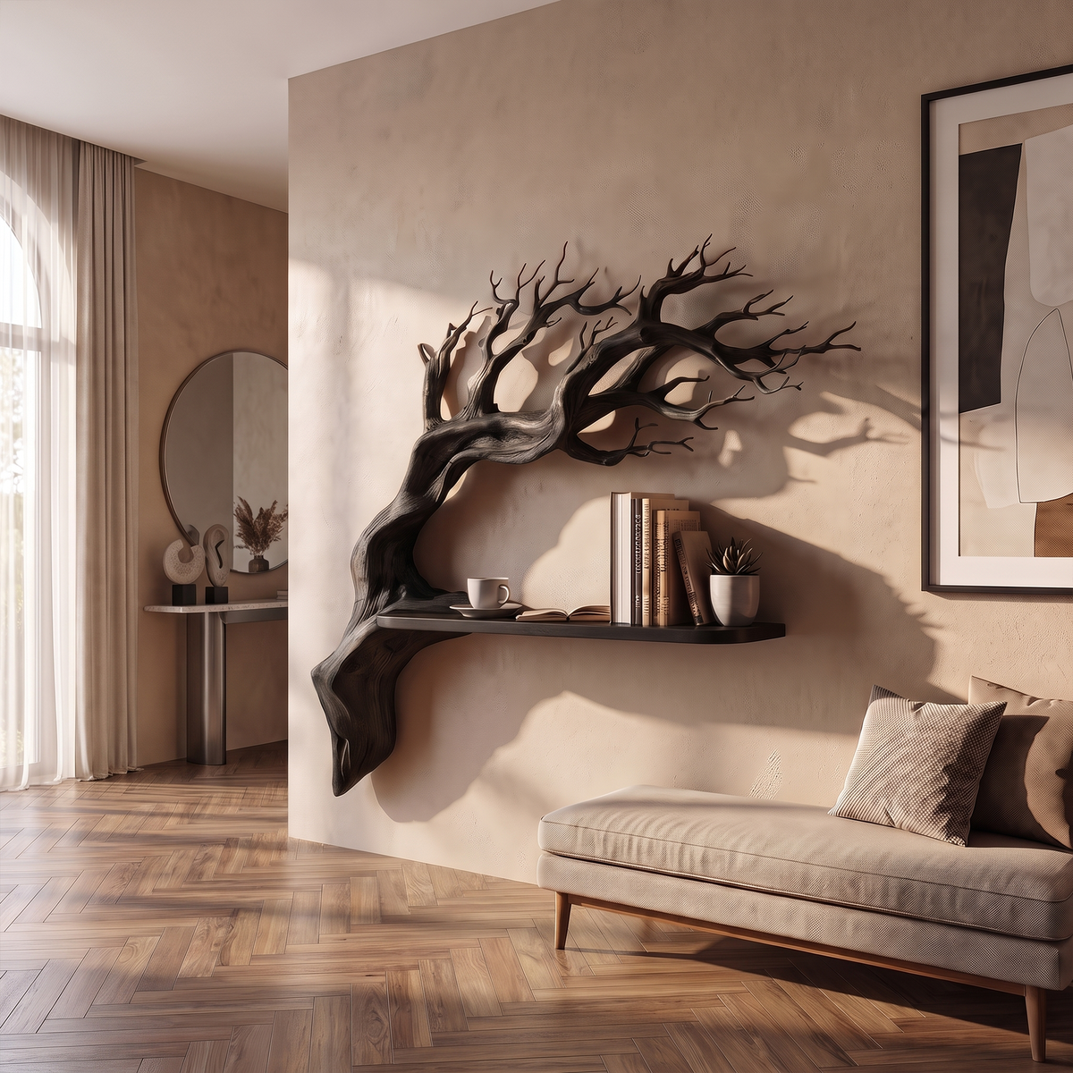 Rustic Branch Floating Shelf Artistic Bedroom Wall Decor