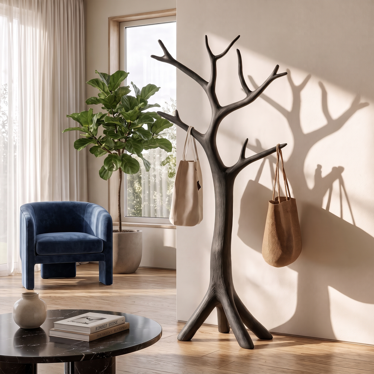 Wall-Mounted Driftwood Branch Hook Rack for Coats, 60 to 80 in