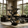 Curved Trunk Wood Cat Tree with Tiered Lounging Platforms, 59-80 in