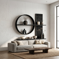 Japandi Wall Shelf, Round Slatted Solid Wood Floating Display Shelf