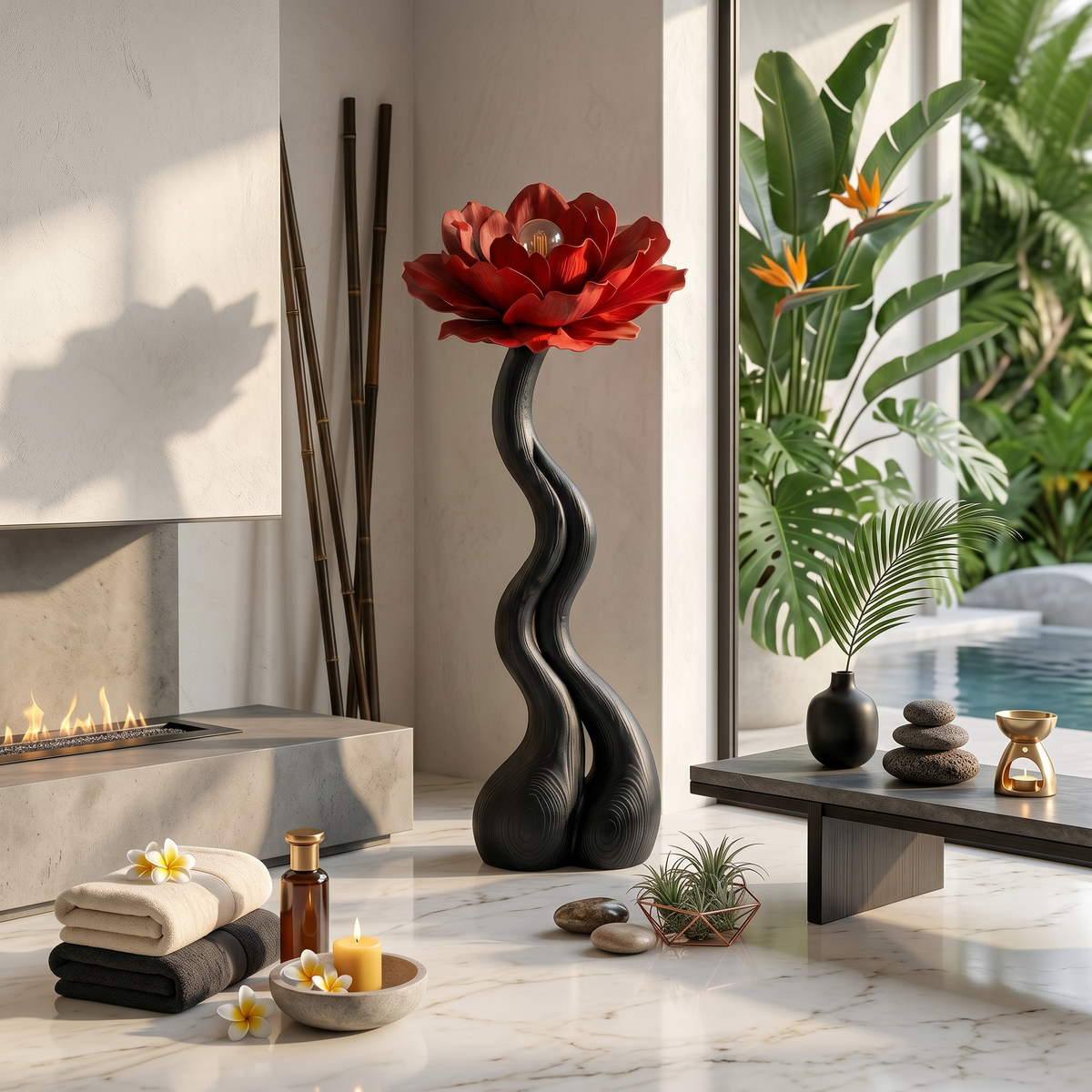 Modern Floor Lamp With Handcrafted Flower Form For Living Room