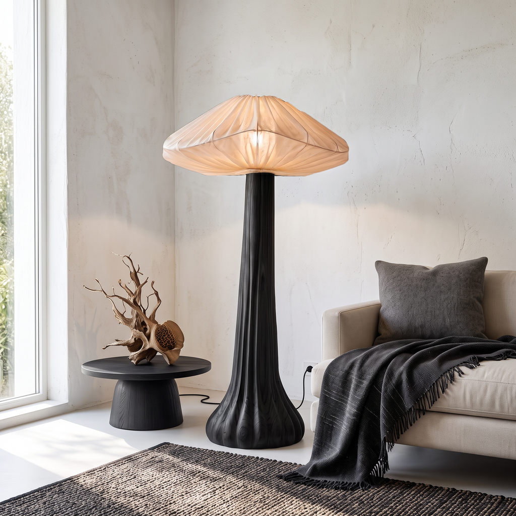 Contemporary Floor Lamp Organic Mushroom Design Reading Corner