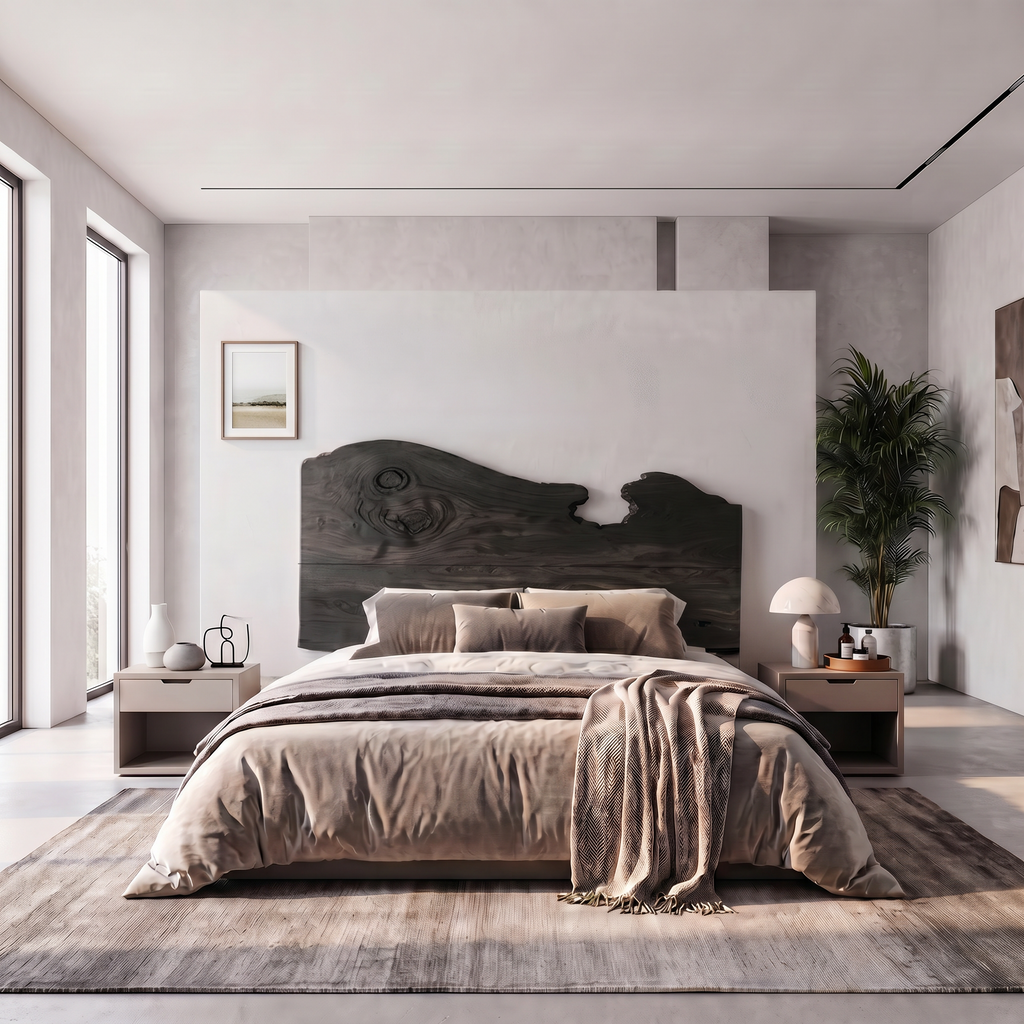 Natural Live Edge Wall Headboard For Queen Or King Bed, 2 Inch Thick