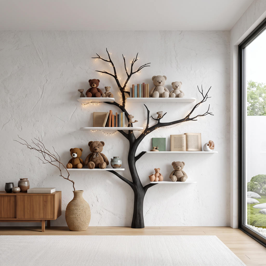 Tree Branch Bookshelf, Mid Century Wall Shelf for Nursery or Bedroom