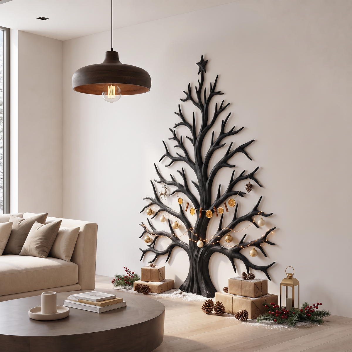 Wooden Christmas Tree Silhouette Wall Hanging, 60 To 70 Inch Tall