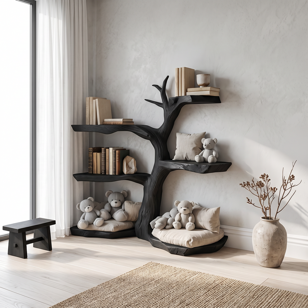 Corner Tree Bookshelf for Kids Room, Solid Wood Toy and Book Shelf