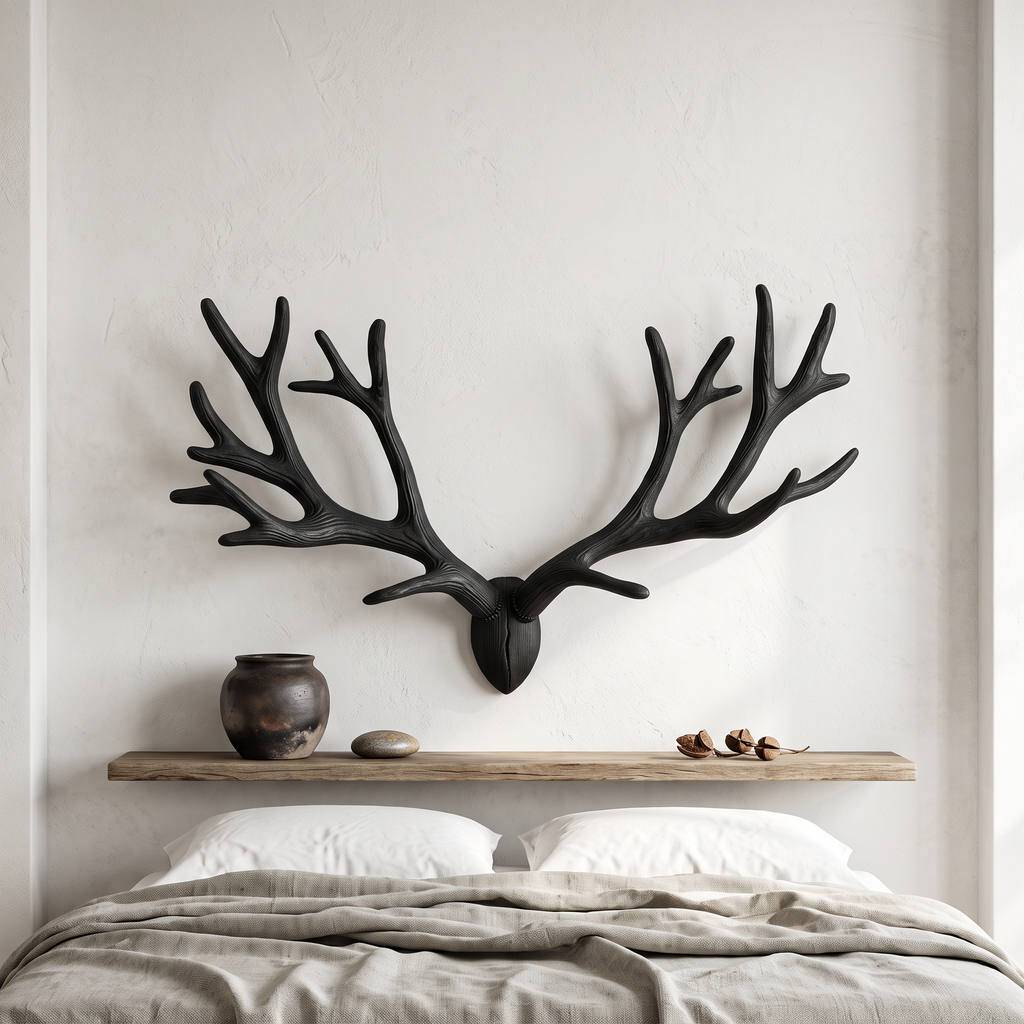 Antler Branch Wall Art, Rustic Wood Sculpture for Bedroom